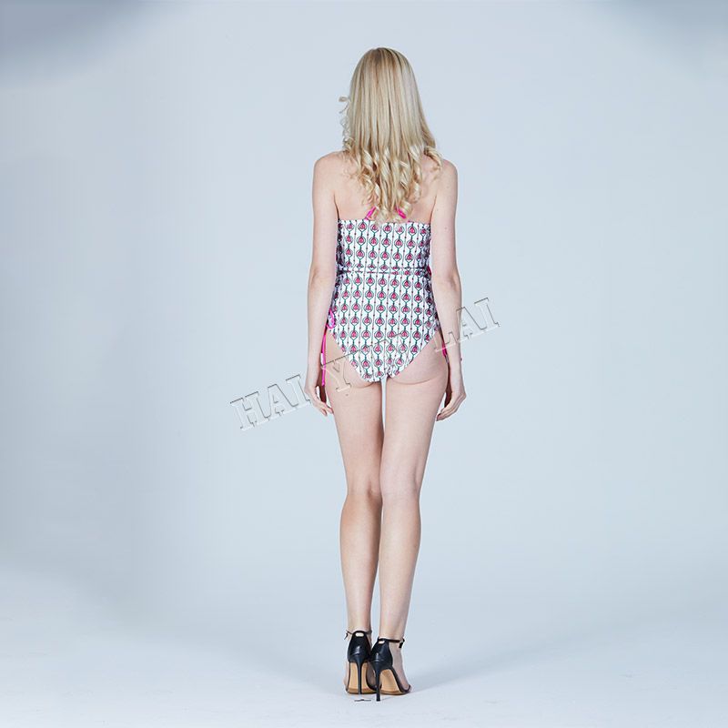 Haiyunlai Multicolor Criss Cross Tied Sides One-Piece Swimsuit