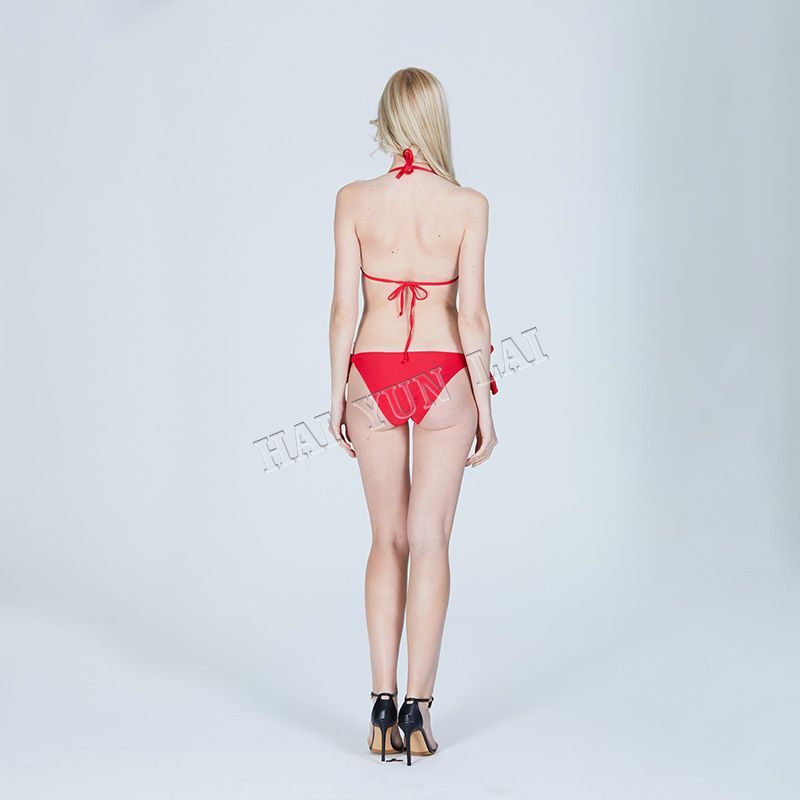 Haiyunlai Red Plain Halter Neck Tied Sides Bikini Set